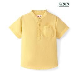 Babyhug Cotton Linen Half Sleeves Kurta Style Mandarin Neck Shirt - Yellow