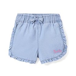 Babyhug 100% Cotton With Stretch Washed Denim Shorts With Text Embroidery - Blue