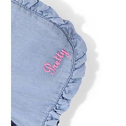 Babyhug 100% Cotton With Stretch Washed Denim Shorts With Text Embroidery - Blue