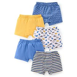 Babyhug 100% Cotton Knit Trunks Stars & Dino Print Pack of 5 - Multicolour
