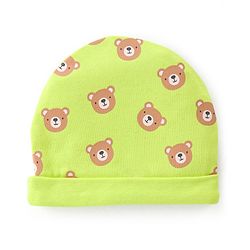 Babyhug 100% Cotton Knit Cap Mittens & Booties Set Teddy Print- Green