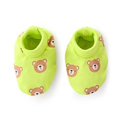 Babyhug 100% Cotton Knit Cap Mittens & Booties Set Teddy Print- Green