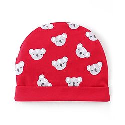 Babyhug 100% Cotton Cap Mittens And Booties Bear Print - Red