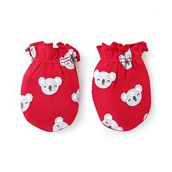 Babyhug 100% Cotton Cap Mittens And Booties Bear Print - Red