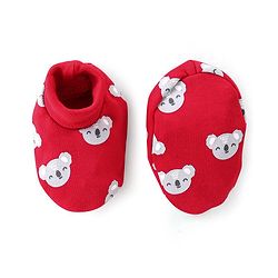 Babyhug 100% Cotton Cap Mittens And Booties Bear Print - Red