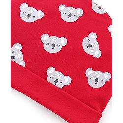 Babyhug 100% Cotton Cap Mittens And Booties Bear Print - Red