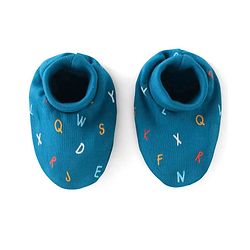 Babyhug 100% Cotton Cap Mittens And Booties Alphabate Print - Blue