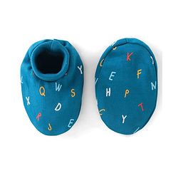Babyhug 100% Cotton Cap Mittens And Booties Alphabate Print - Blue