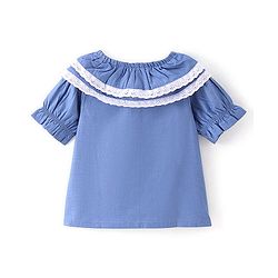 Babyhug 100% Cotton Woven Half Sleeves Top With Frill & Lace Detailing - Blue