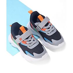 Cute Walk by Babyhug Sneakers Shoes  with Velcro Closure and Star Embroidery- Black & Beige