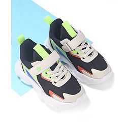 Cute Walk by Babyhug Sneakers Shoes  with Velcro Closure and Star Embroidery- Black & Beige