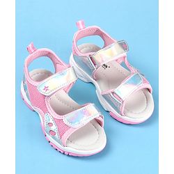 Cute Walk by Babyhug Slip On Sandals with Chrome Detailing & Velcro Closure - Pink