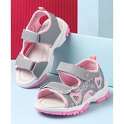 Cute Walk by Babyhug Sandal with Velcro Closure Heart Applque - Grey & Pink