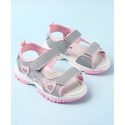 Cute Walk by Babyhug Sandal with Velcro Closure Heart Applque - Grey & Pink