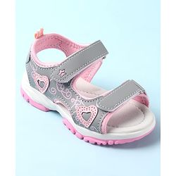 Cute Walk by Babyhug Sandal with Velcro Closure Heart Applque - Grey & Pink