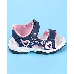 Cute Walk by Babyhug Sandal with Velcro Closure Heart Applque - Grey & Pink
