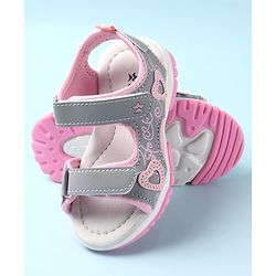 Cute Walk by Babyhug Sandal with Velcro Closure Heart Applque - Grey & Pink