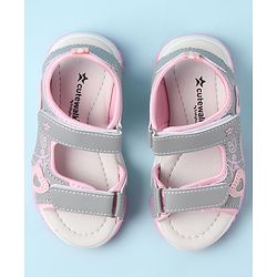 Cute Walk by Babyhug Sandal with Velcro Closure Heart Applque - Grey & Pink