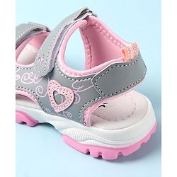 Cute Walk by Babyhug Sandal with Velcro Closure Heart Applque - Grey & Pink
