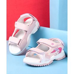 Cute Walk by Babyhug Slip On Sandals with Text Print & Velcro Closure - Pink
