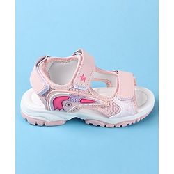 Cute Walk by Babyhug Slip On Sandals with Text Print & Velcro Closure - Pink