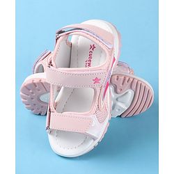 Cute Walk by Babyhug Slip On Sandals with Text Print & Velcro Closure - Pink