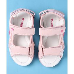 Cute Walk by Babyhug Slip On Sandals with Text Print & Velcro Closure - Pink