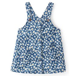 Babyhug Woven  Denim Frock with Half Sleeves  T-Shirt Floral Print - Blue & Yellow