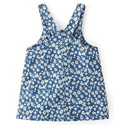 Babyhug Woven  Denim Frock with Half Sleeves  T-Shirt Floral Print - Blue & Yellow