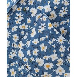 Babyhug Woven  Denim Frock with Half Sleeves  T-Shirt Floral Print - Blue & Yellow