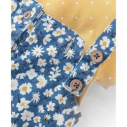 Babyhug Woven  Denim Frock with Half Sleeves  T-Shirt Floral Print - Blue & Yellow