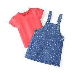 Babyhug Denim Frock With Knit Half Sleeves Inner Tee - Blue