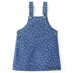 Babyhug Denim Frock With Knit Half Sleeves Inner Tee - Blue