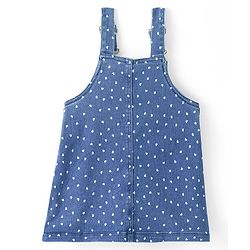 Babyhug Denim Frock With Knit Half Sleeves Inner Tee - Blue
