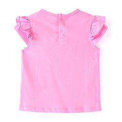 Babyhug Denim Frock With Frill Sleeves Inner Tee Floral & Star Embroidery - Blue