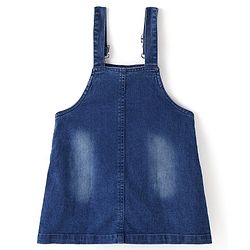 Babyhug Denim Frock With Frill Sleeves Inner Tee Floral & Star Embroidery - Blue