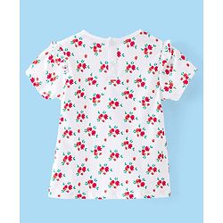 Babyhug Denim Frock with Knitted Half Sleeves Floral Printed Inner Tee - Blue