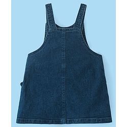 Babyhug Denim Frock with Knitted Half Sleeves Floral Printed Inner Tee - Blue