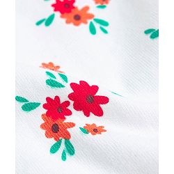 Babyhug Denim Frock with Knitted Half Sleeves Floral Printed Inner Tee - Blue
