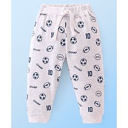Babyhug Cotton Looper Knit Full Length Lounge Pant With Ball Print - Grey
