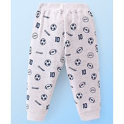 Babyhug Cotton Looper Knit Full Length Lounge Pant With Ball Print - Grey