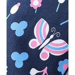 Babyhug Cotton Knit Full Length Track Pant Floral & Butterfly Print - Navy Blue