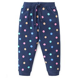 Babyhug Cotton Looper Full Length Lounge Pants Polka Dot & Cute Print Pack of 2 - Navy & Pink