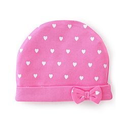 Babyhug 100% Cotton Cap Mittens And Booties Heart Printed - Pink