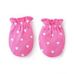Babyhug 100% Cotton Cap Mittens And Booties Heart Printed - Pink