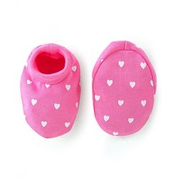 Babyhug 100% Cotton Cap Mittens And Booties Heart Printed - Pink