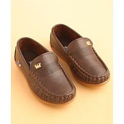 Cute Walk by Babyhug Slip On Solid Formal & Partywear Shoes with Crown Applique -Coffee Brown