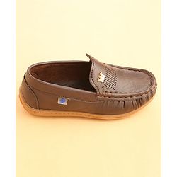 Cute Walk by Babyhug Slip On Solid Formal & Partywear Shoes with Crown Applique -Coffee Brown