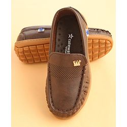 Cute Walk by Babyhug Slip On Solid Formal & Partywear Shoes with Crown Applique -Coffee Brown
