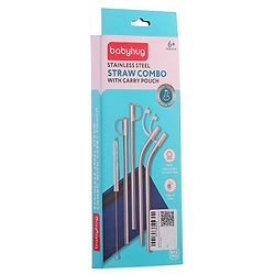 Babyhug Stainless Steel Straw Combo With Cover- Multicolor